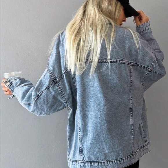 Light Blue Denim Jacket oversized women casual - Picture 3 of 9